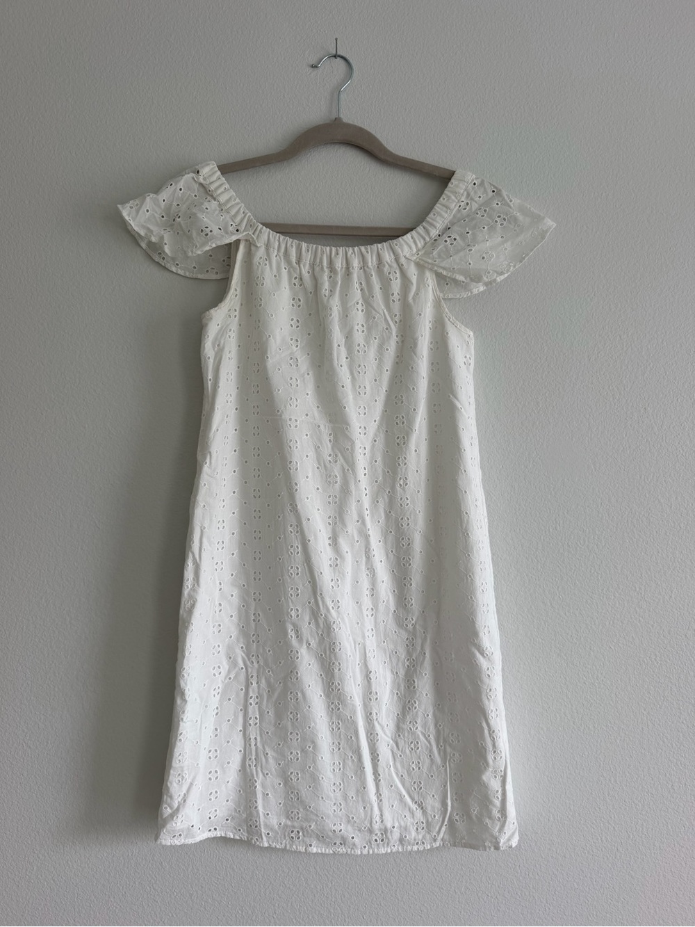 J. Crew White Off-Shoulder Eyelet Mini Dress